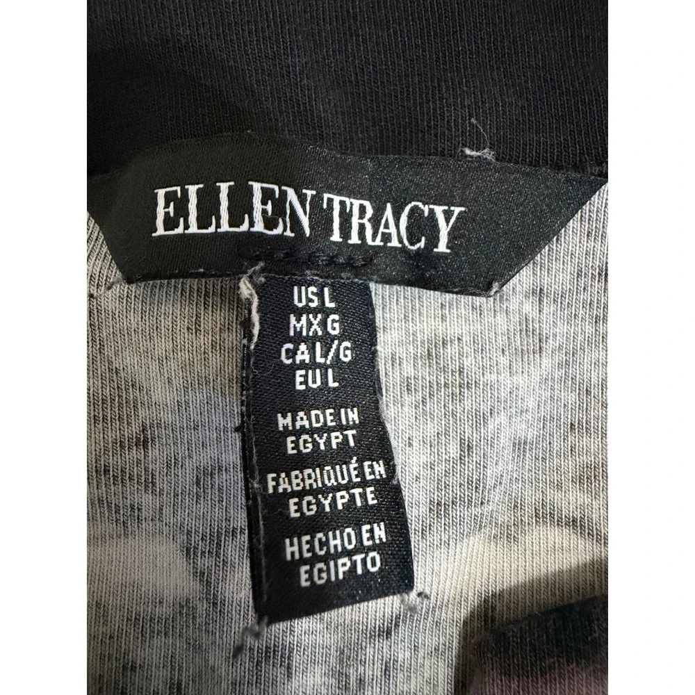 Ellen Tracy Lagenlook Midi Dress L Pima Cotton Animal Stripe T-Shirt Black Combo
